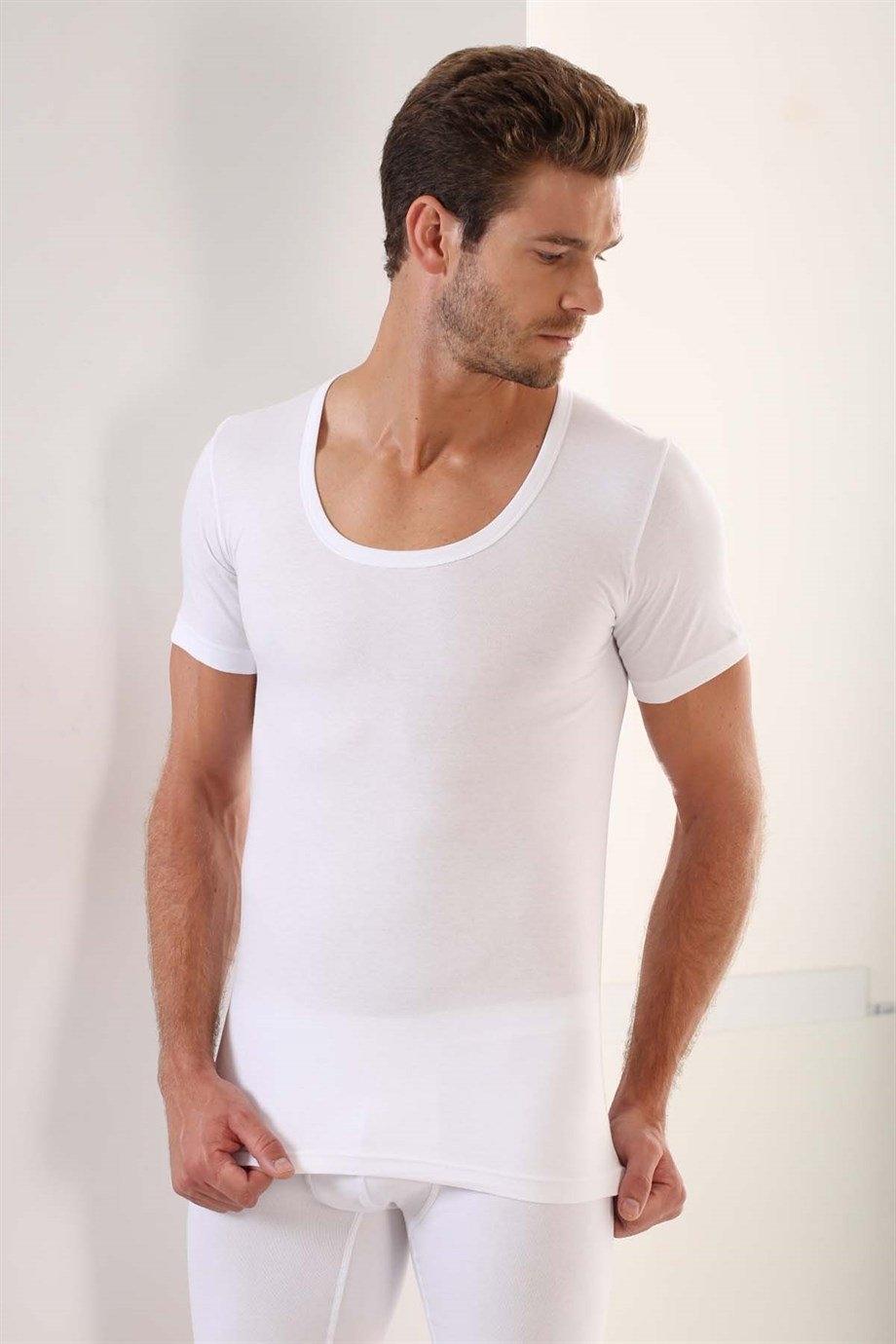 Pamuklu Beyaz Yuvarlak Yaka Erkek Atlet Arma Yıldız 1002 - Beyaz