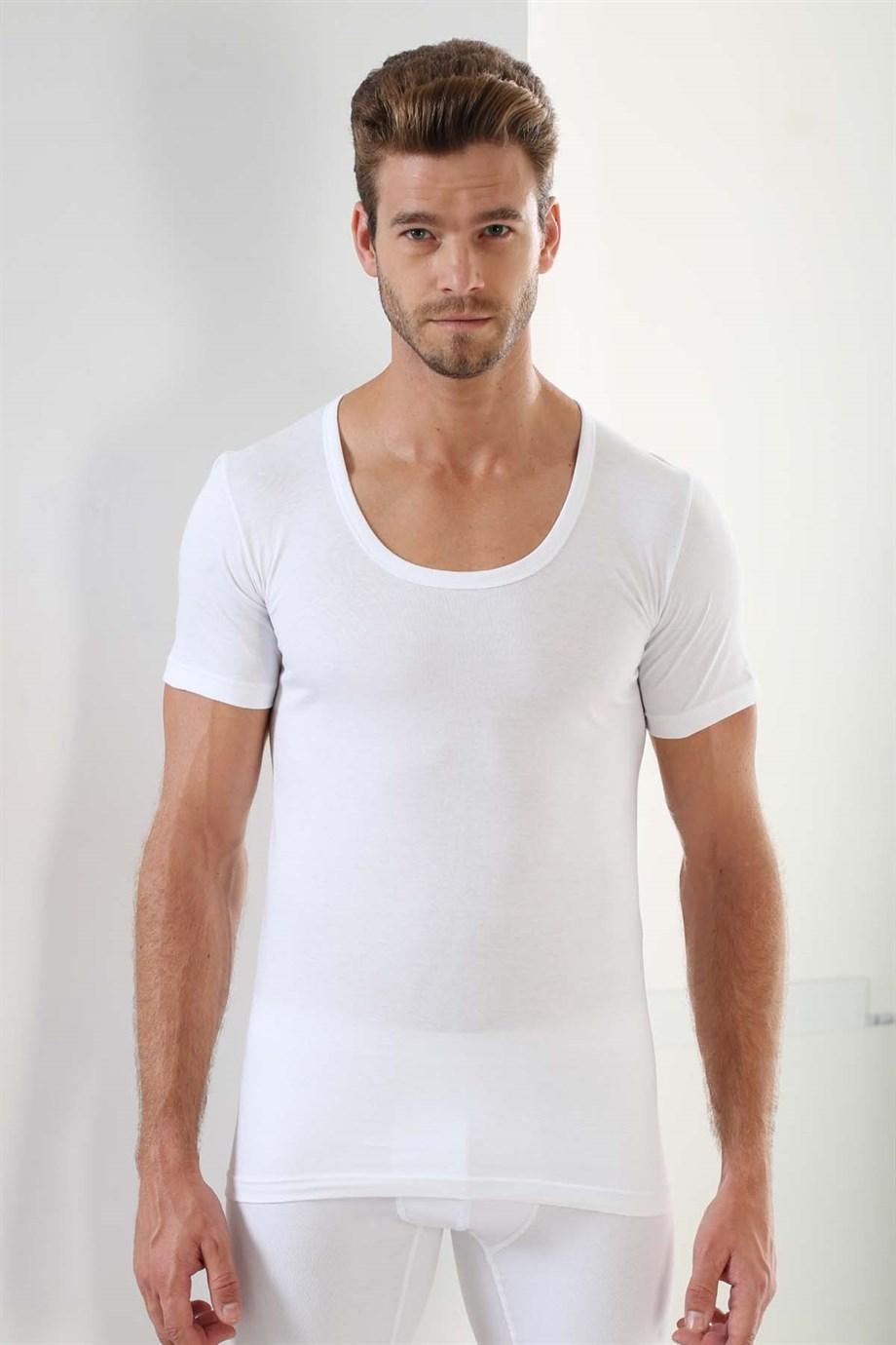 Pamuklu Beyaz Yuvarlak Yaka Erkek Atlet Arma Yıldız 1002 - Beyaz