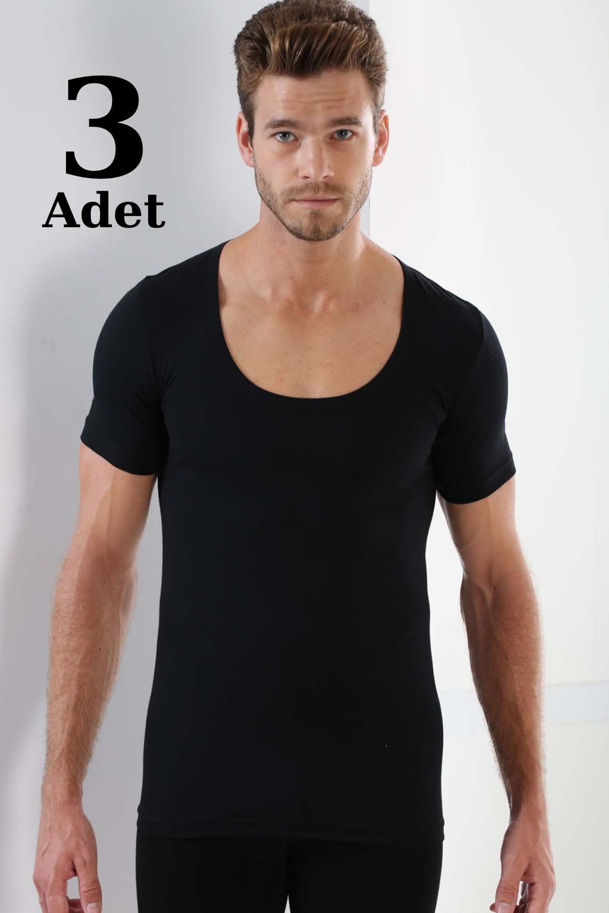 Pamuklu Siyah Bisiklet Yaka Atlet Arma Yıldız 1002 - Siyah