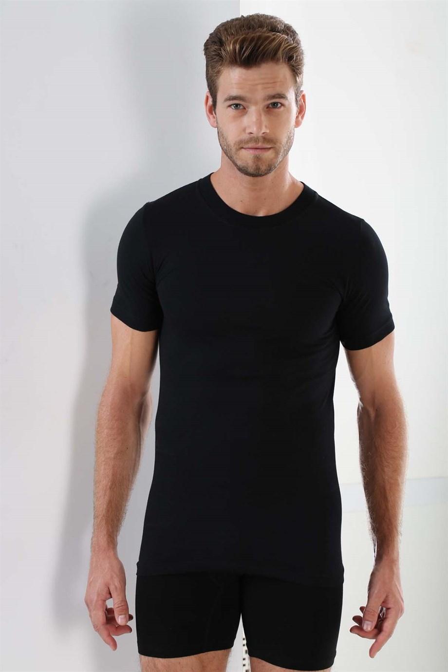 Pamuklu O Yaka Erkek Atlet Siyah Arma Yıldız 1004 - Siyah