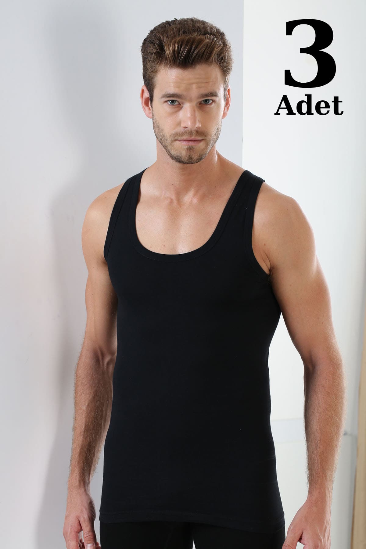 Pamuklu Siyah Erkek Atlet 3'lü Paket Arma Yıldız 1001 - Siyah