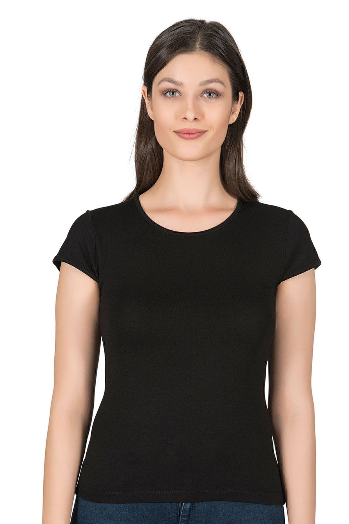 Yüksek Pamuklu Rahat Kısa Kollu T-shirt Özkan 7123 - Siyah