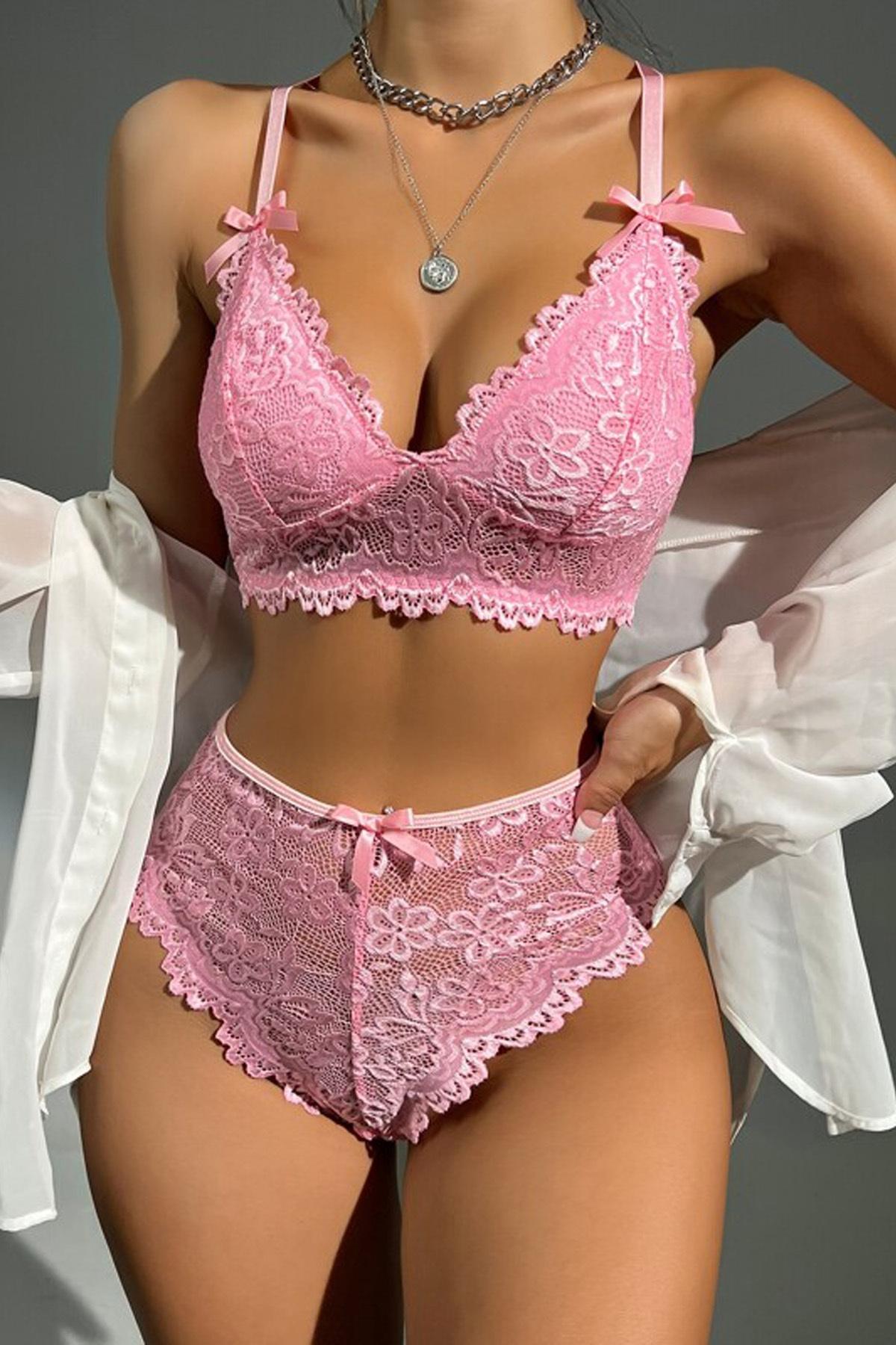 Pudra Dantel Detaylı Bralet Sütyen Takımı For Dreams 8455 - Pudra