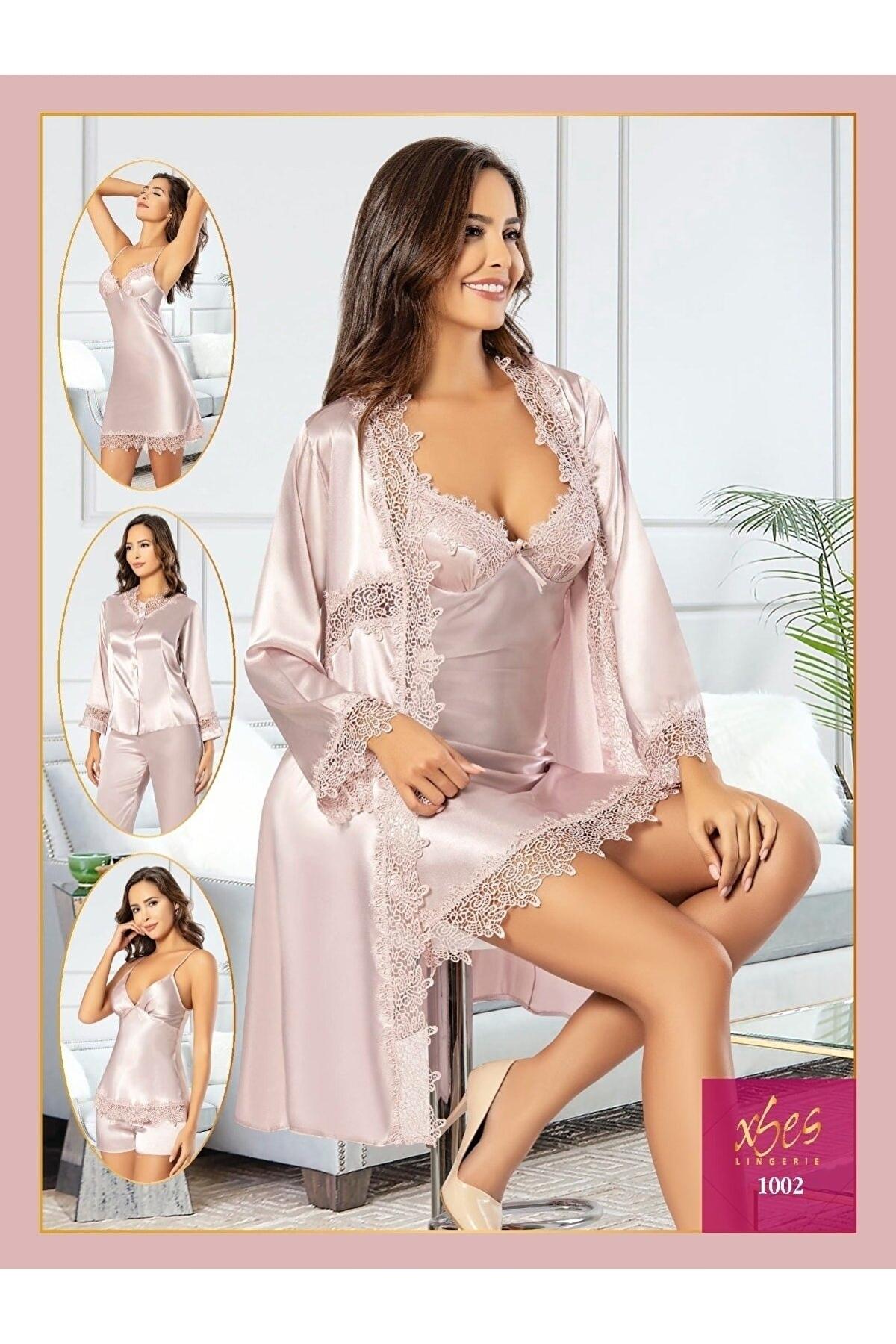 Dantelli Pudra Saten Gelin Çeyiz Seti XSES 1002 - Pudra