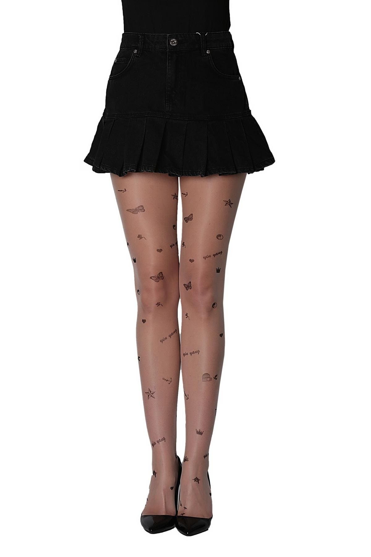 Yüksek Bel Dikişli Külotlu Çorap Siyah Daymod 1121191 - Ten