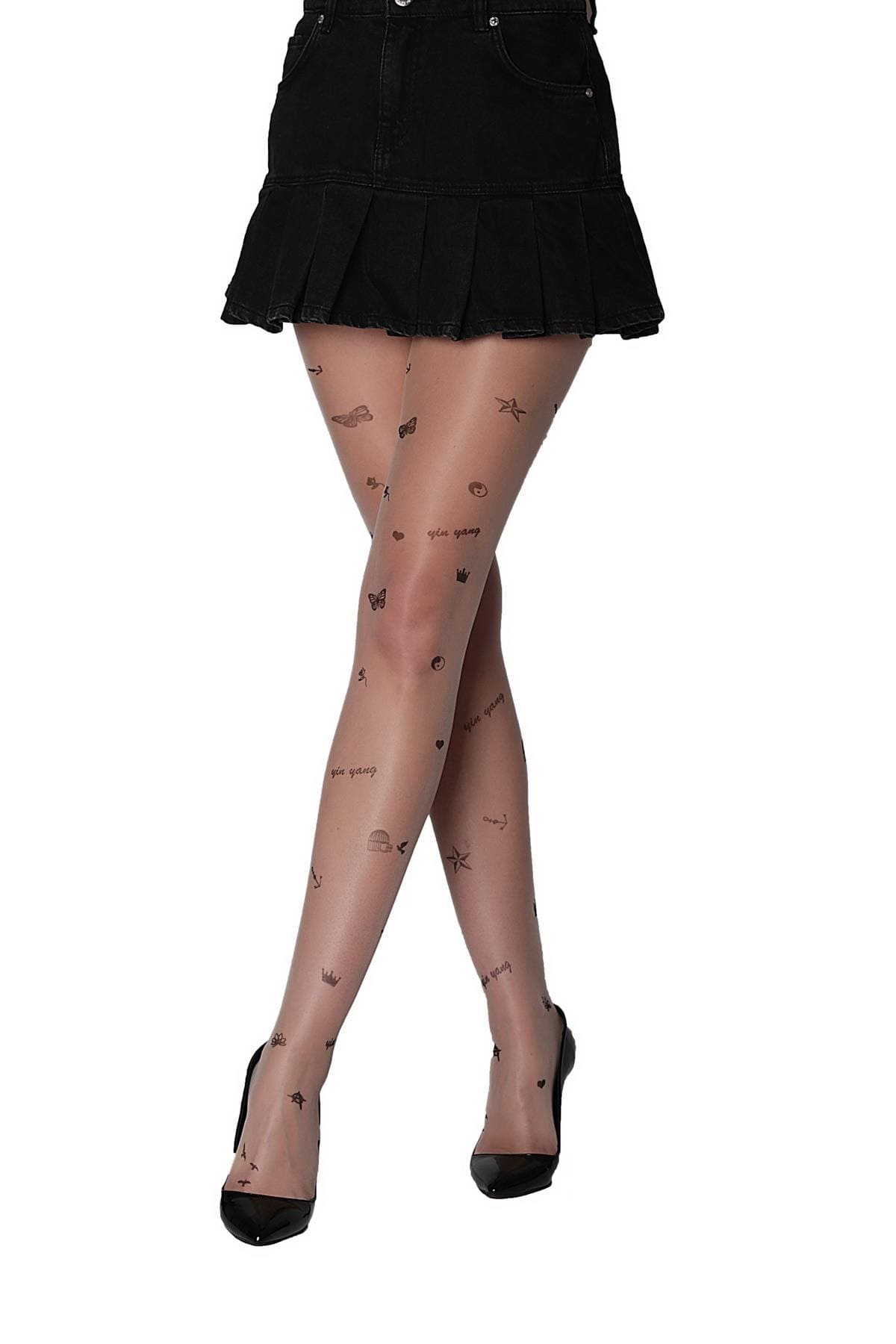 Yüksek Bel Dikişli Külotlu Çorap Siyah Daymod 1121191 - Ten