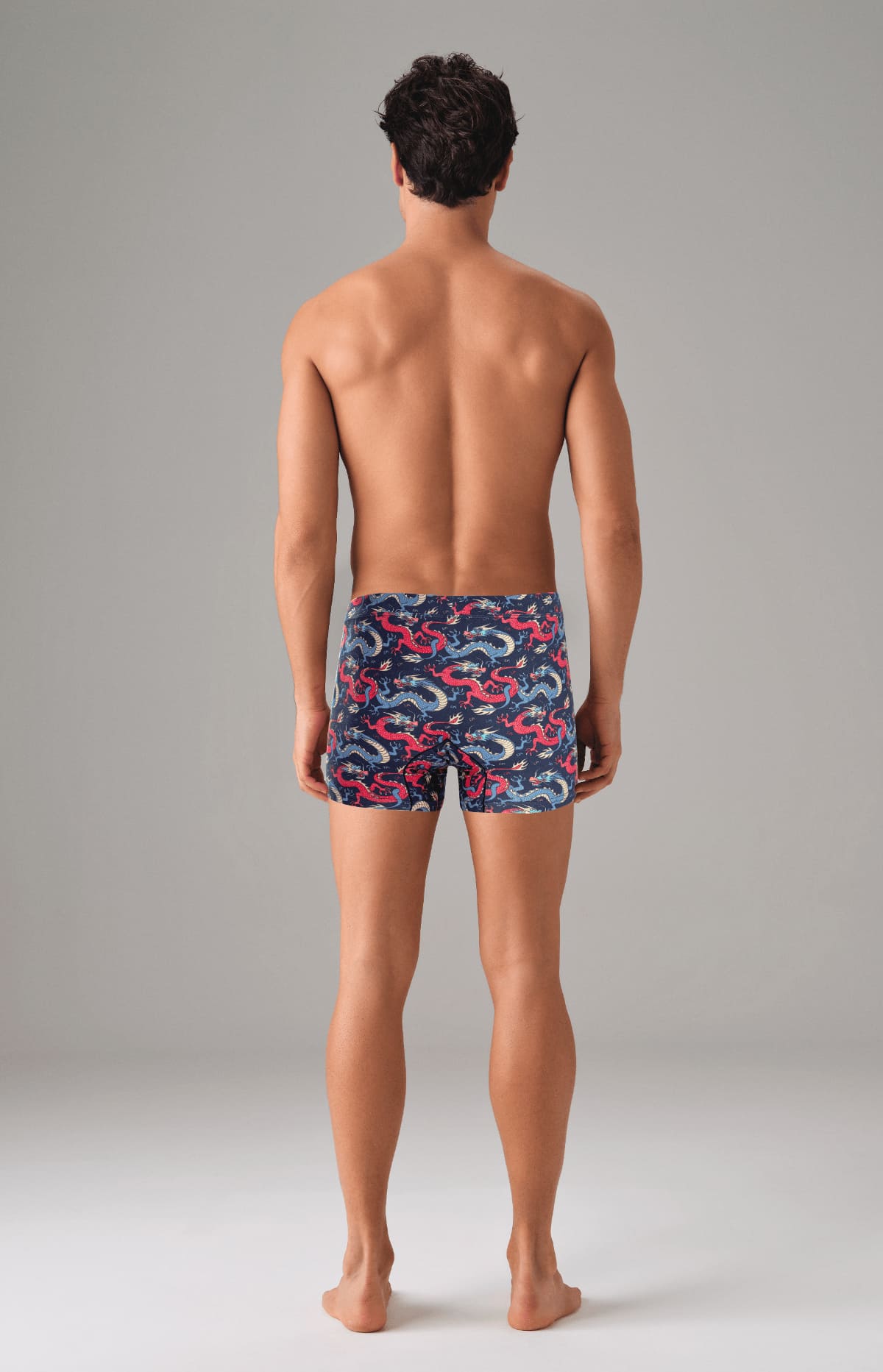 Pamuklu Esnek Bel Lastiği Renkli Ejderha Desenli Boxer Doreanse 1857 - Lacivert