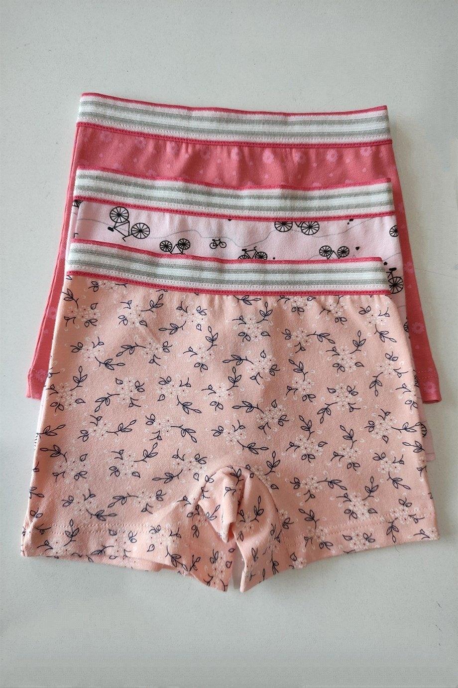 Pamuklu Desenli Kız Çocuk Boxer 3lü Paket Arma Yıldız 7555 - Asorti