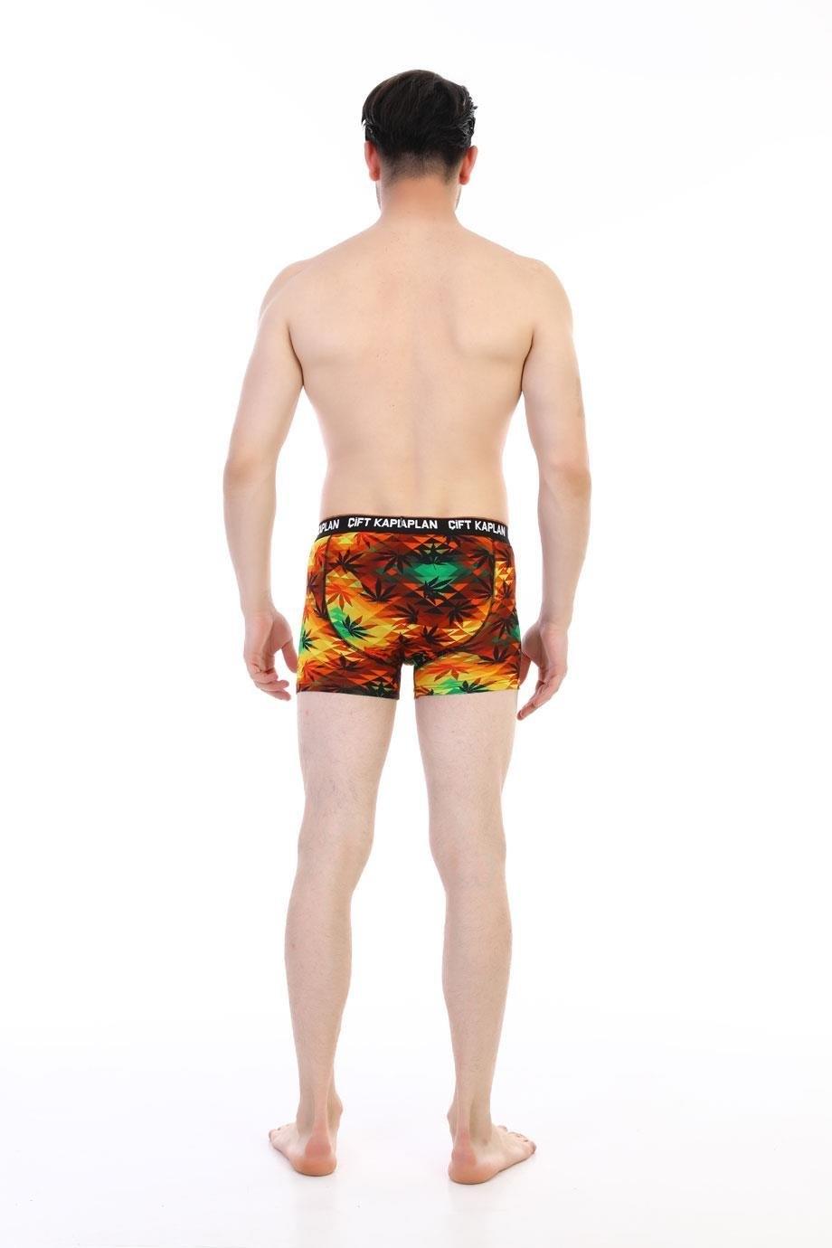 Renkli Yaprak Desenli Pamuklu Erkek Boxer Çift Kaplan 796 - Görsel