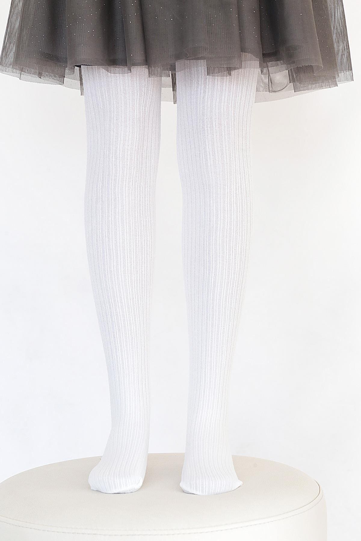 Rib Viskon Kaydırmaz Taban Çocuk Külotlu Çorap Daymod 2112027 - Beyaz