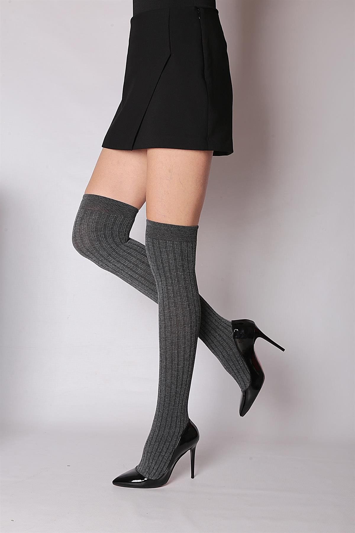 Rib Viskon Dizüstü Çorap Daymod 1321011 - Gri