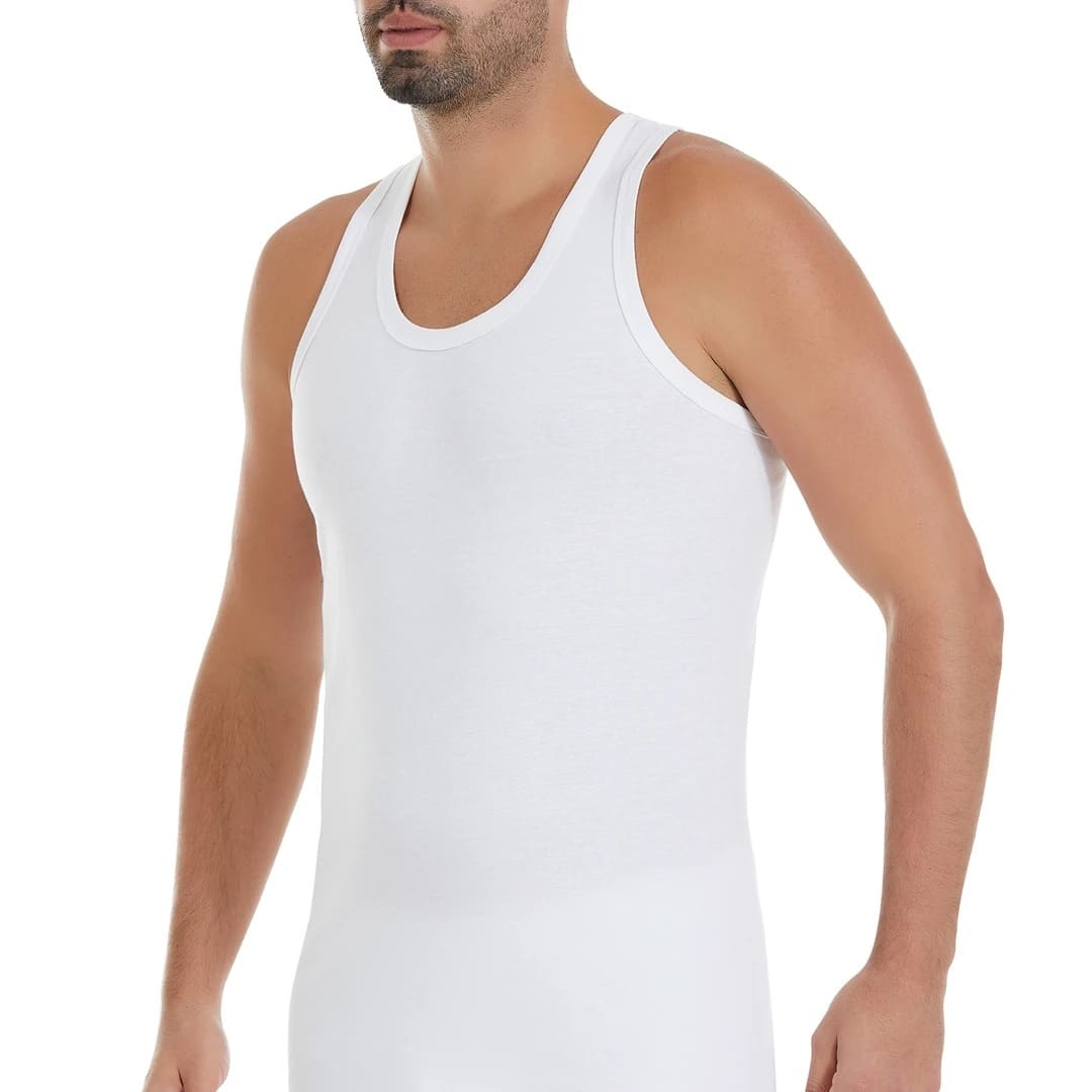 Pamuklu Ribana Kesim Erkek Atlet Yıldız 15 - Beyaz