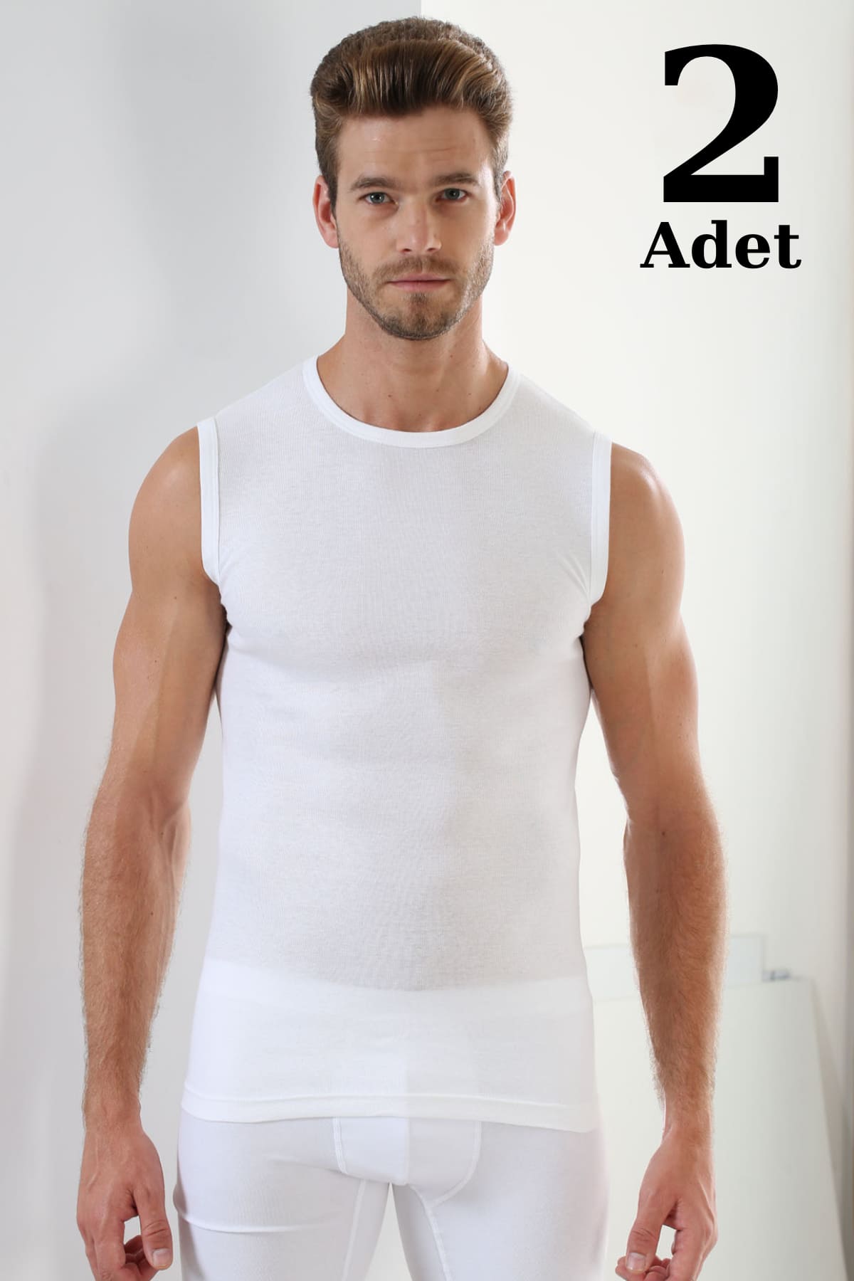 Kolsuz Pamuklu Ribana Beyaz Atlet 2li Paket Arma Yıldız 1110 - Beyaz