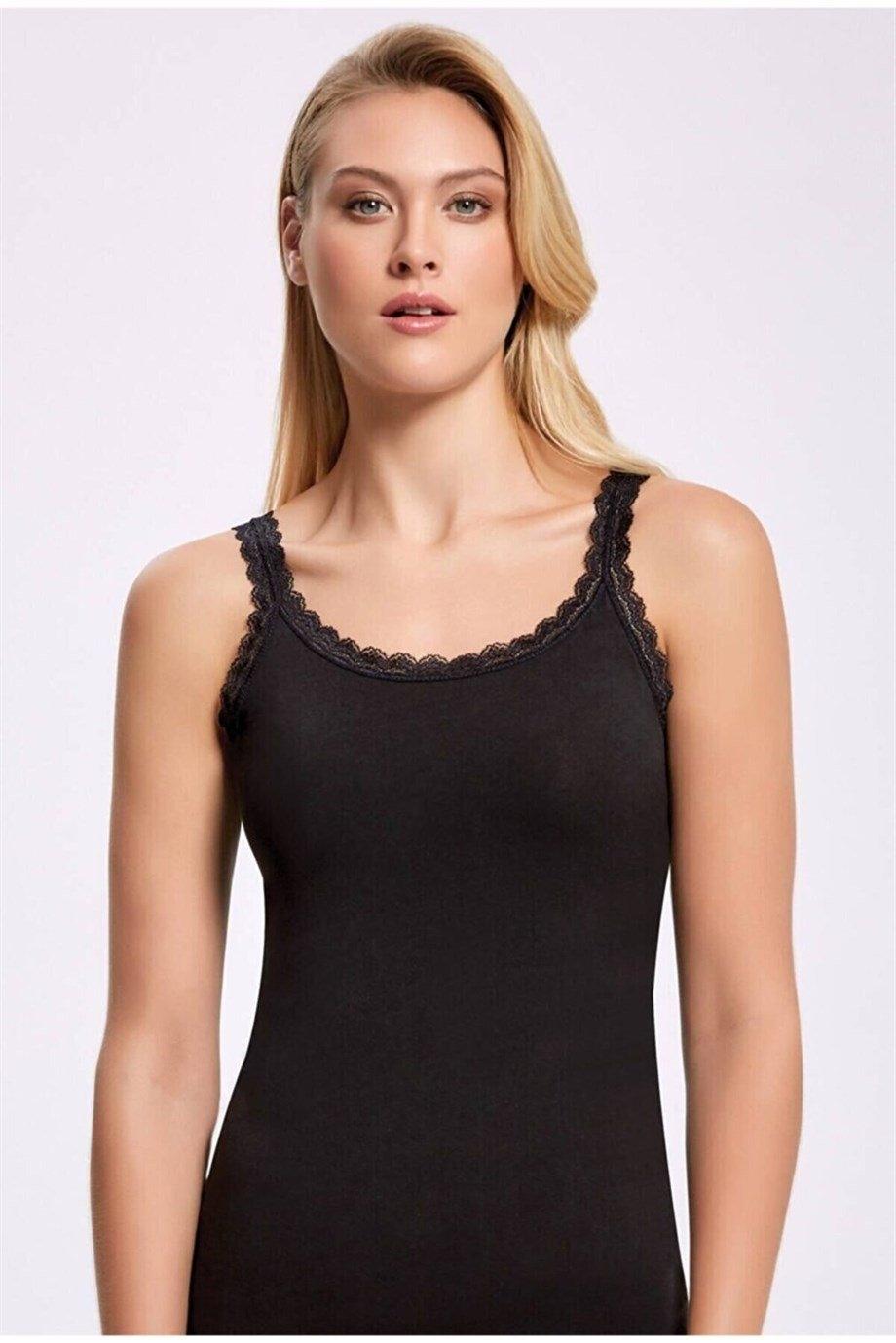 Dantel Detaylı Ribana Siyah İnce Askılı Atlet Arma Yıldız 3331 - Siyah