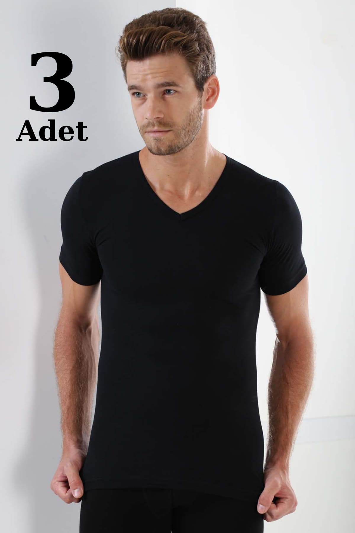 Ribana Pamuklu V Yaka Erkek Atlet Arma Yıldız 1155 - Siyah