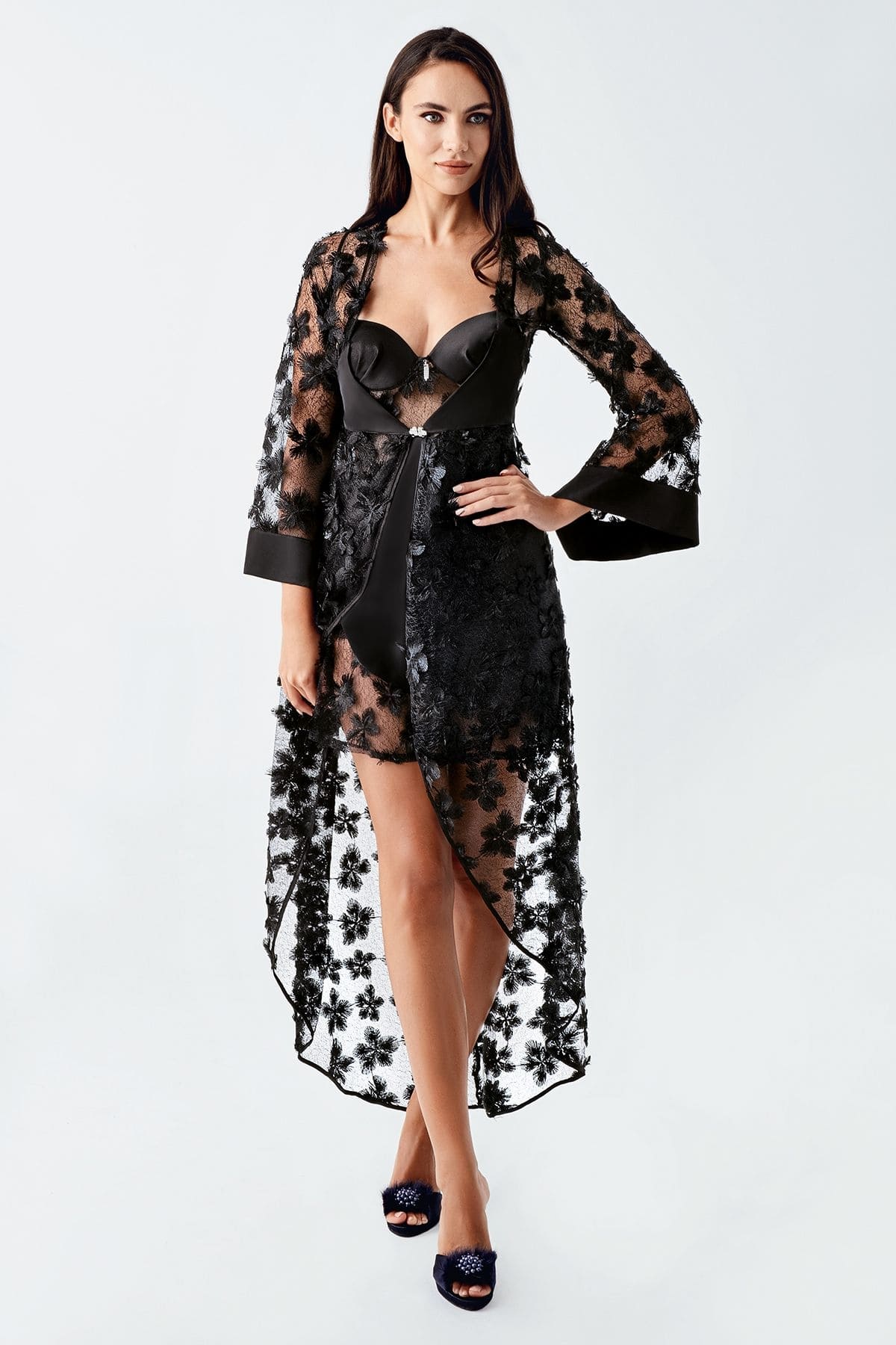 Saten Siyah 2'li Gecelik Sabahlık Takımı İmaj 2410 - Görsel