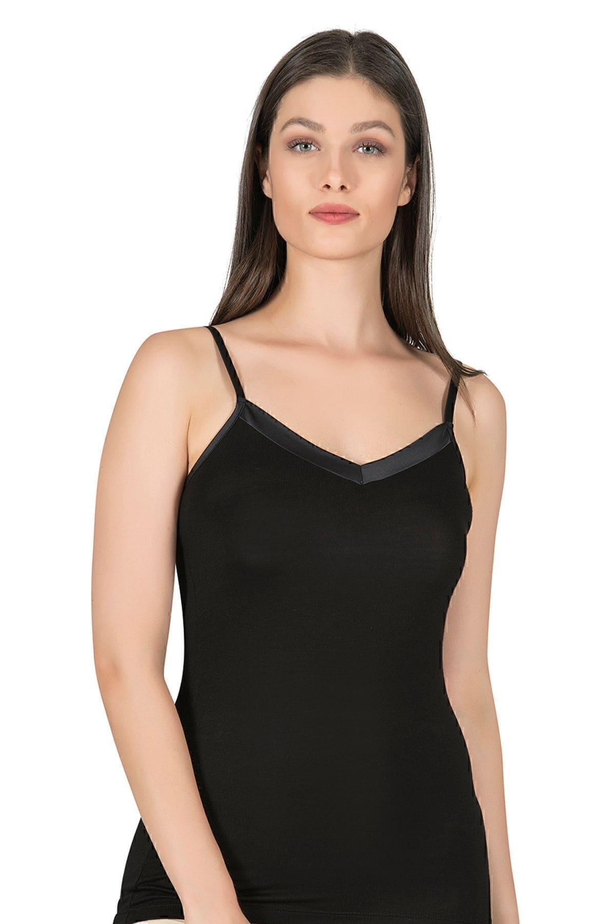 Esnek İnce Askılı Viskon Kadın Atlet Özkan 25217 - Siyah