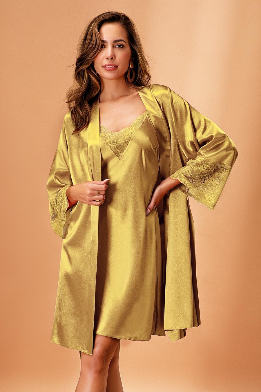 Polyester Dantelli Saten Kimono Takım Nurteks 5336 - Yeşil