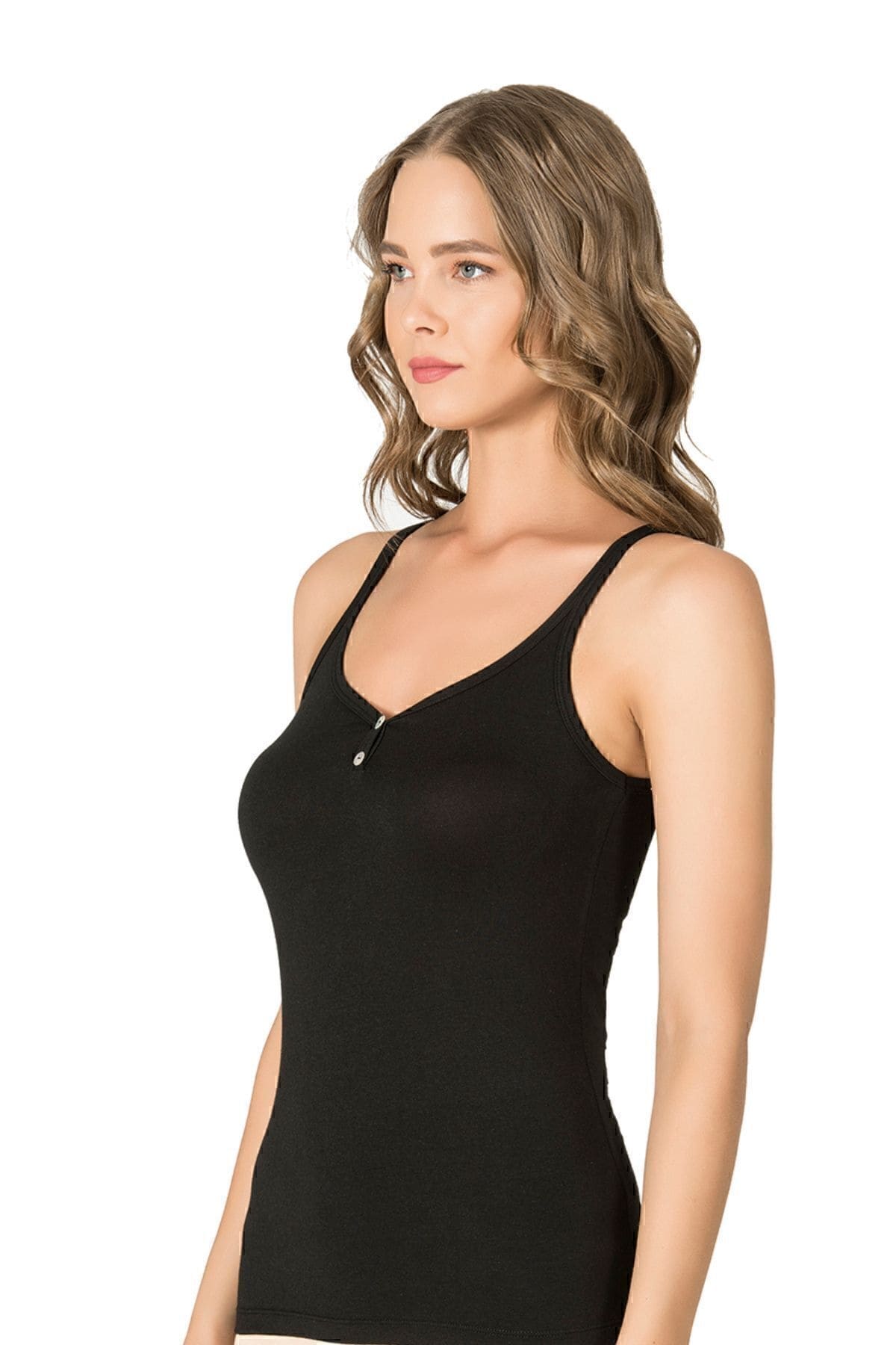 İnce Askılı Pamuklu Modal Kadın Atlet Özkan 22164 - Siyah