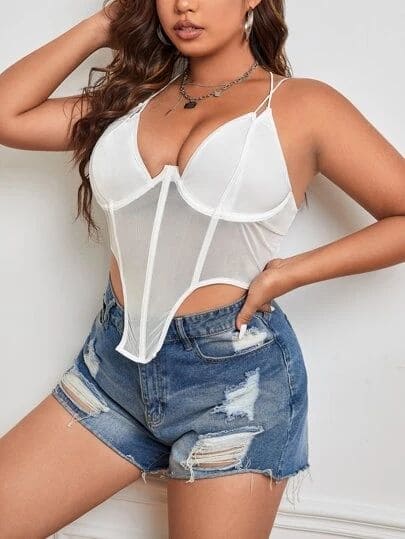 Balenli İnce Askılı Şeffaf Body Beyaz SHE 2003 - Beyaz