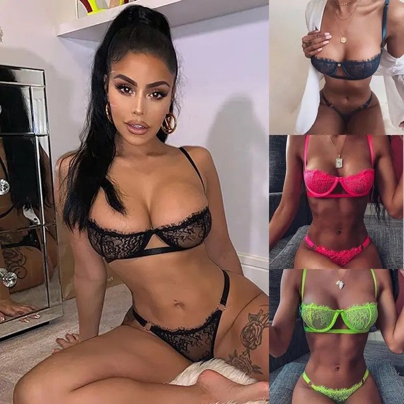 Metal Aksesuarlı Somon Fantazi Sütyen Takım SHE 2007 - Siyah