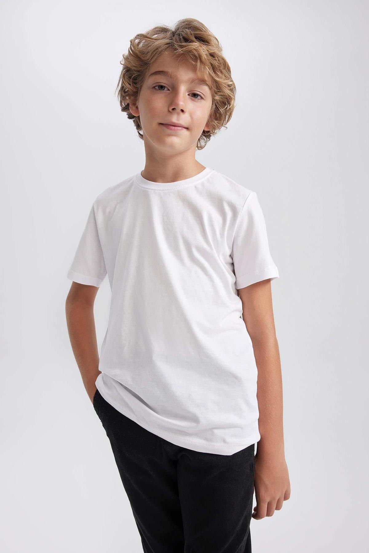 Pamuklu Sıfır Yaka Kısa Kollu Tişört Arma Yıldız 5504 - Beyaz