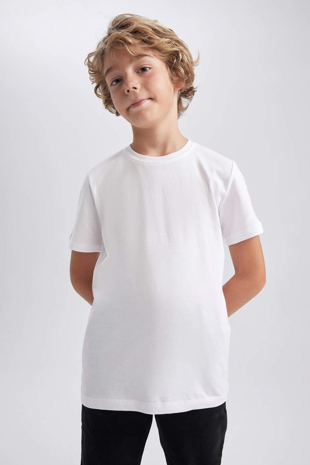 Pamuklu Sıfır Yaka Kısa Kollu Tişört Arma Yıldız 5504 - Beyaz