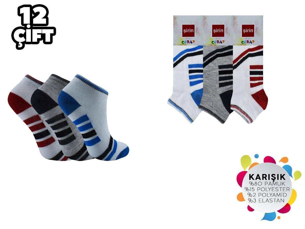 Pamuklu Asorti Patik Çorap 12'li Şirin 003 - Asorti