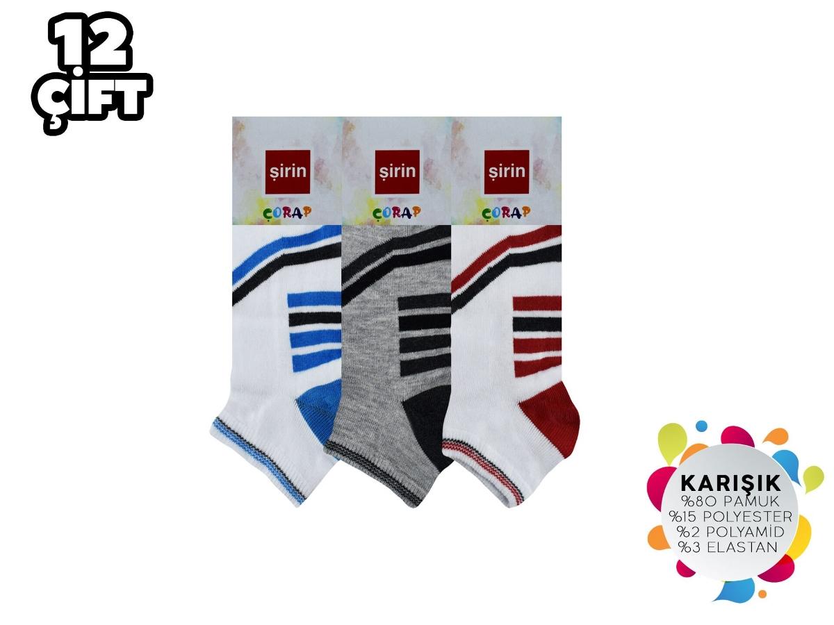 Pamuklu Asorti Patik Çorap 12'li Şirin 003 - Asorti