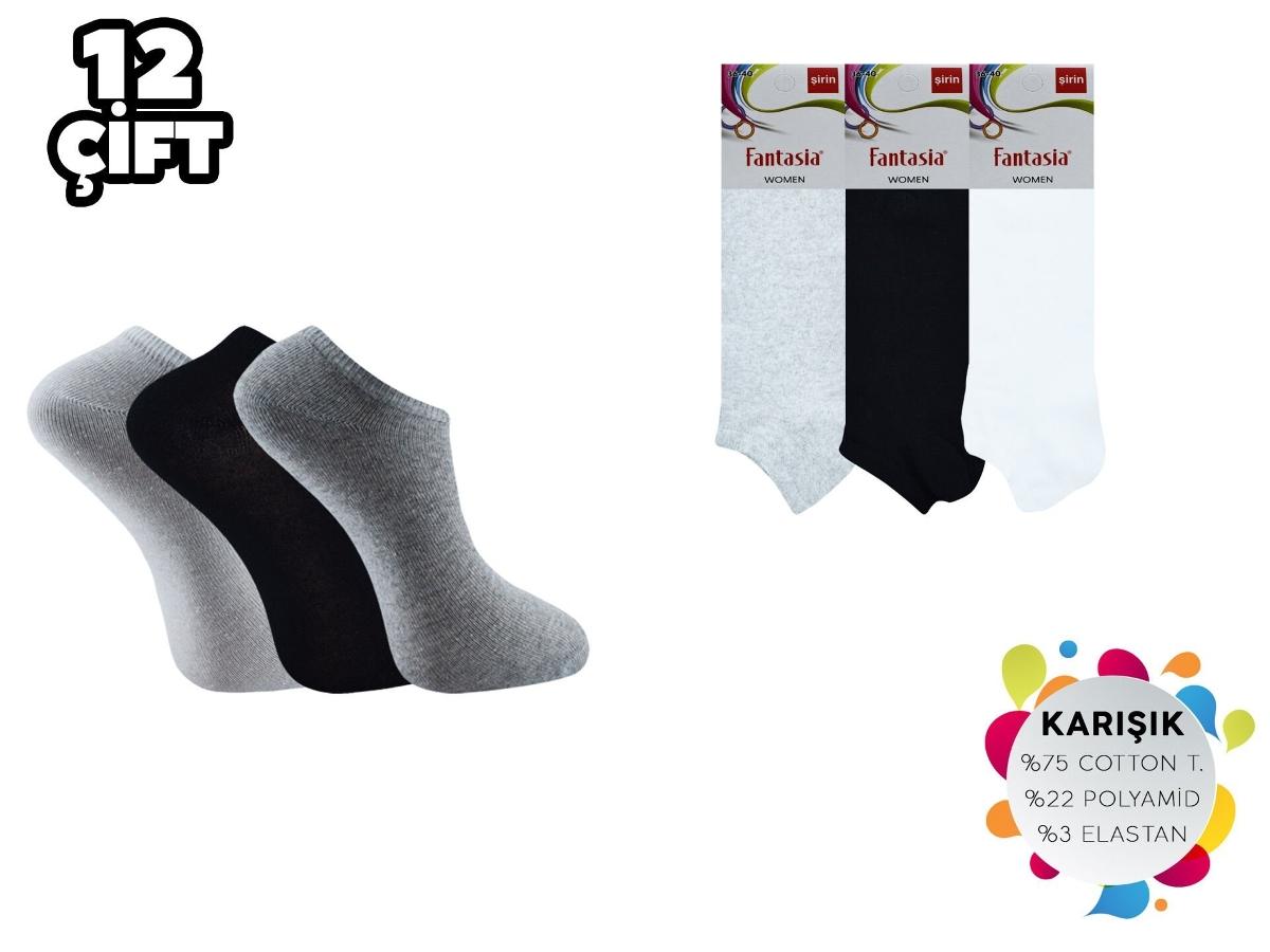 Dikişsiz Bayan Penye Patik Çorap 12'li Düşük Denye Şirin 0645 - Asorti