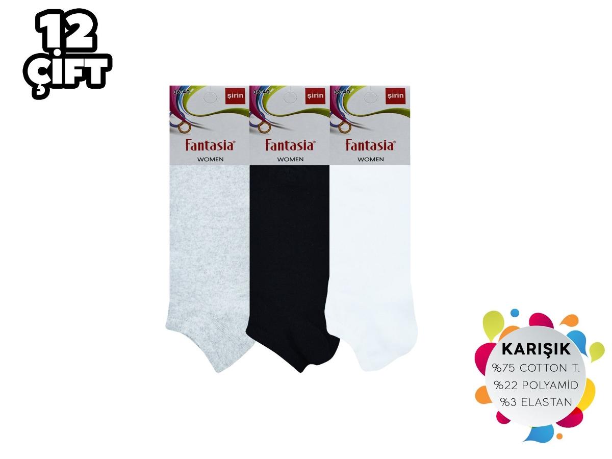 Dikişsiz Bayan Penye Patik Çorap 12'li Düşük Denye Şirin 0645 - Asorti