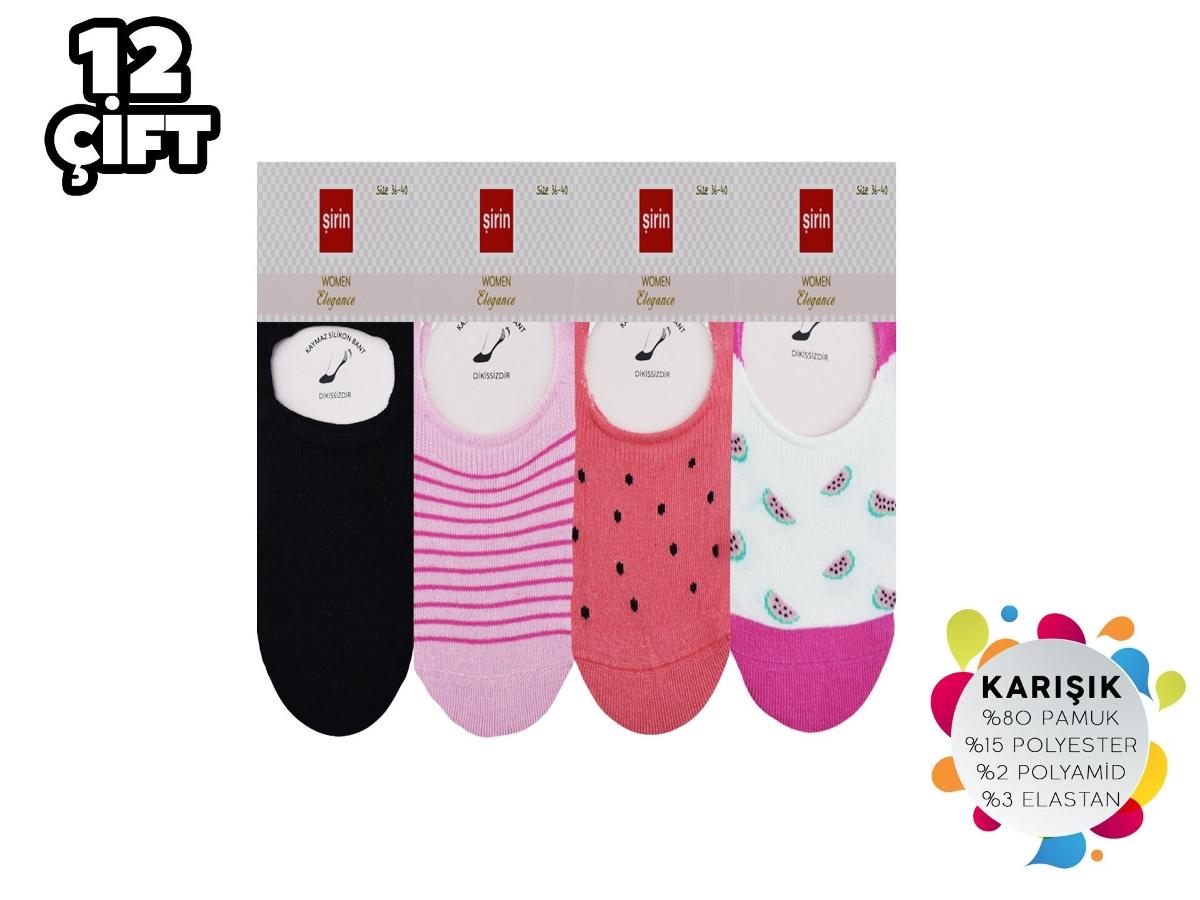 Dikişsiz Silikonlu Pamuk Babet Çorap Şirin 4022 - Asorti