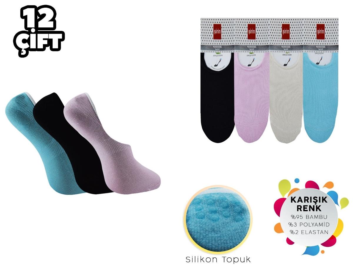 Dikişsiz Silikonlu Bambu Kadın Babet Çorap 12'li Şirin 4023 - Asorti