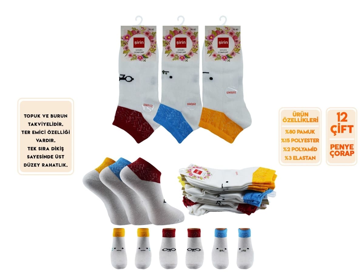 Dikişsiz Mor Kadın Patik Çorap Şirin 4030 - Asorti