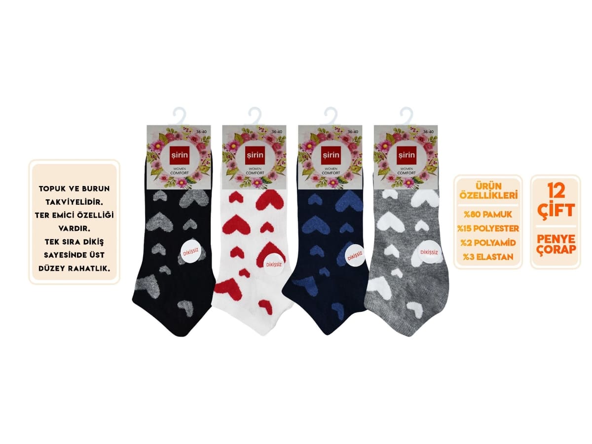 Dikişsiz Patik Çorap Mor Renk Şirin 4030 - Asorti