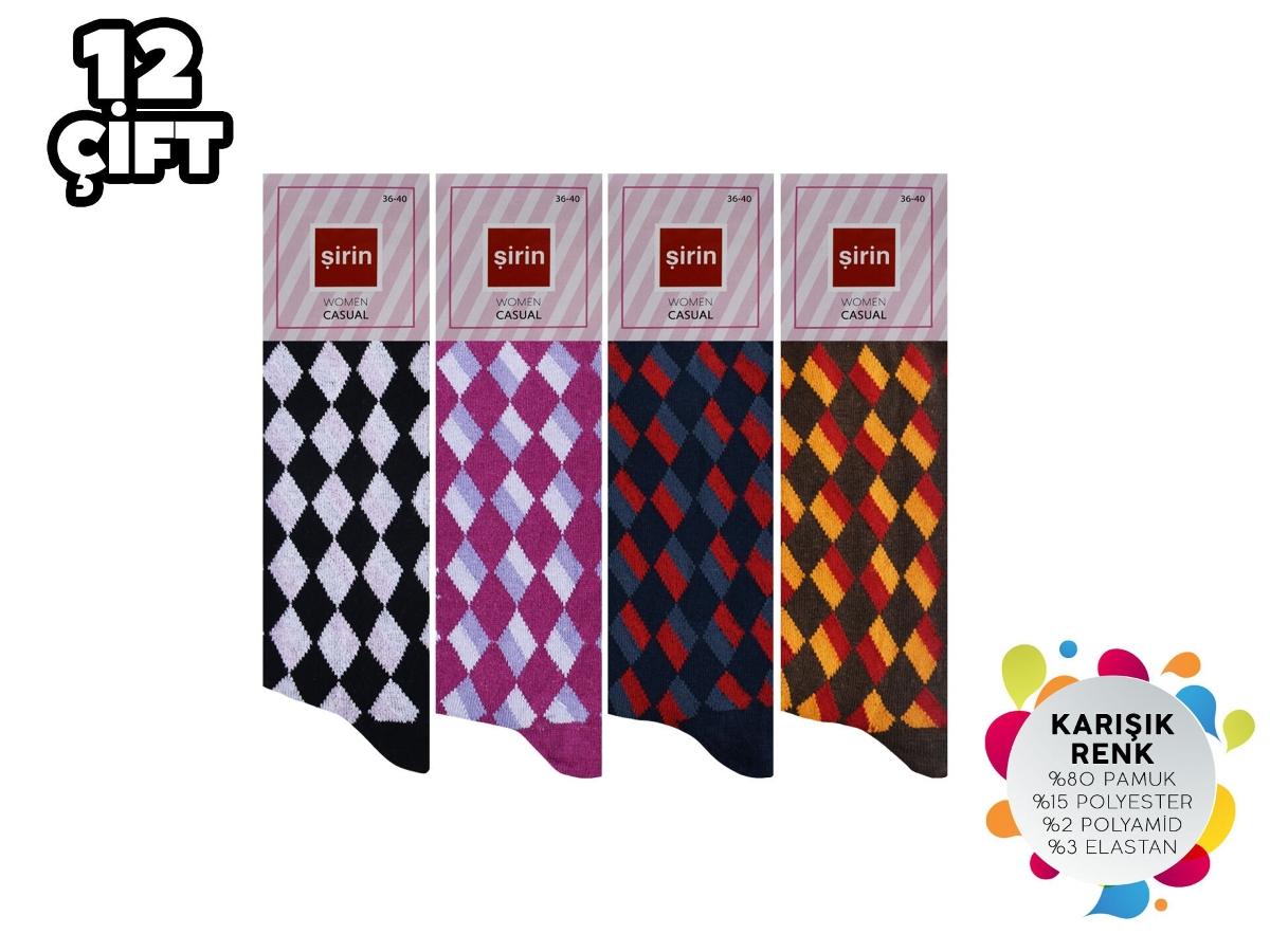 Dikişsiz Penye Kadın Çorap 12Li İnce Yapı Şirin 4150 - Asorti