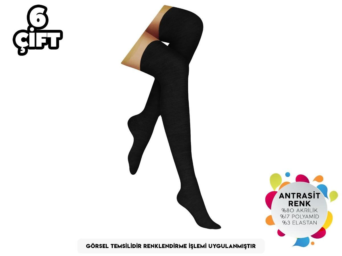 Düşük Denye Kadın Çorap Diz Üstü Antrasit Şirin 5140 - Antrasit