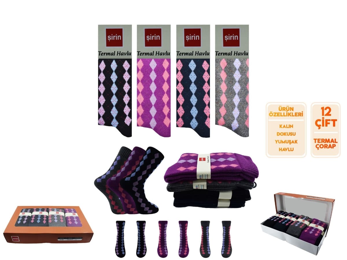 Termal Kadın Havlu Soket Çorap Mor Şirin 5750 - Asorti