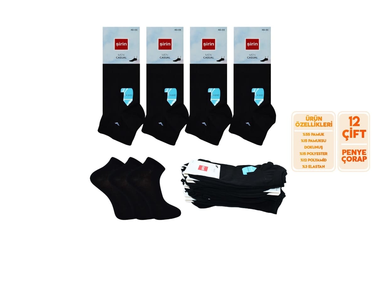 Pamuklu Ter Emici Patik Çorap Seti Şirin 7010 - Düz Siyah