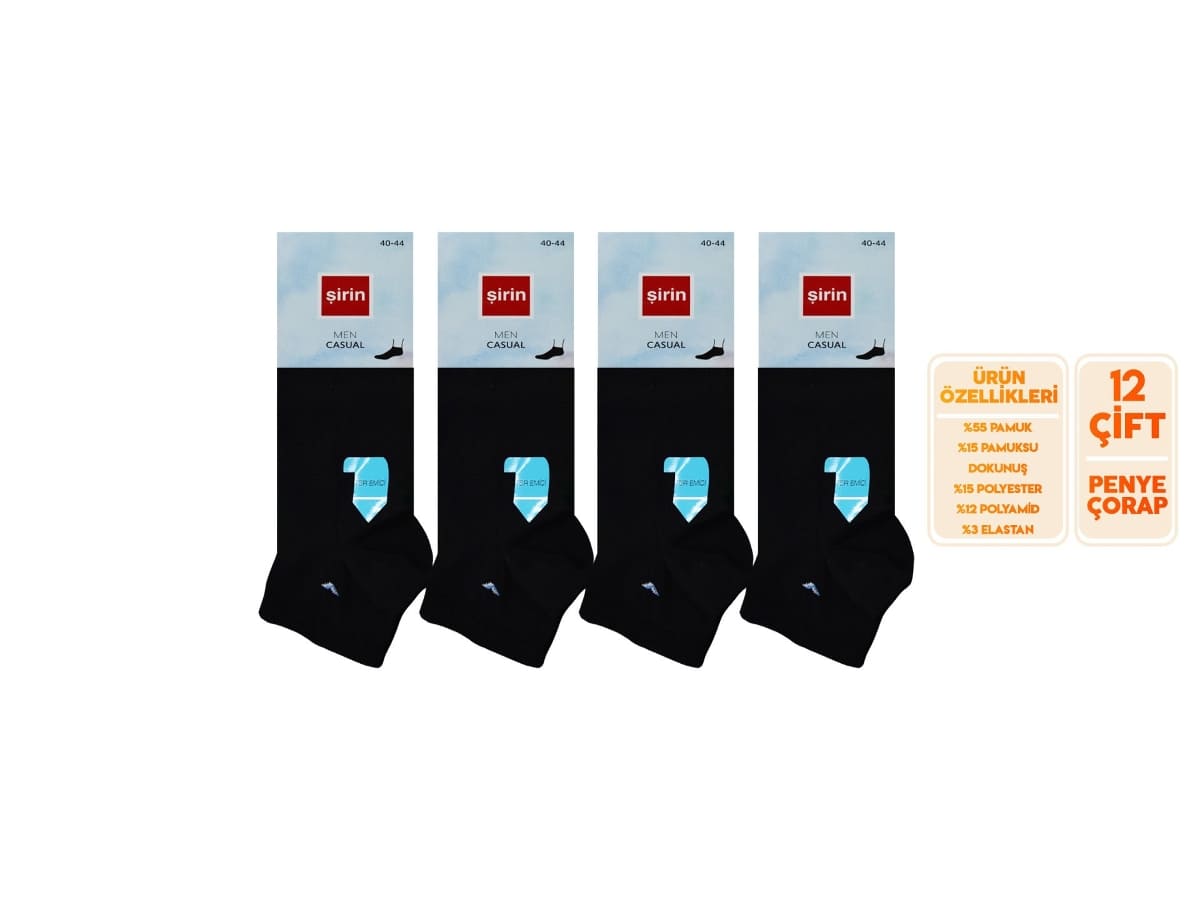 Pamuklu Ter Emici Patik Çorap Seti Şirin 7010 - Düz Siyah