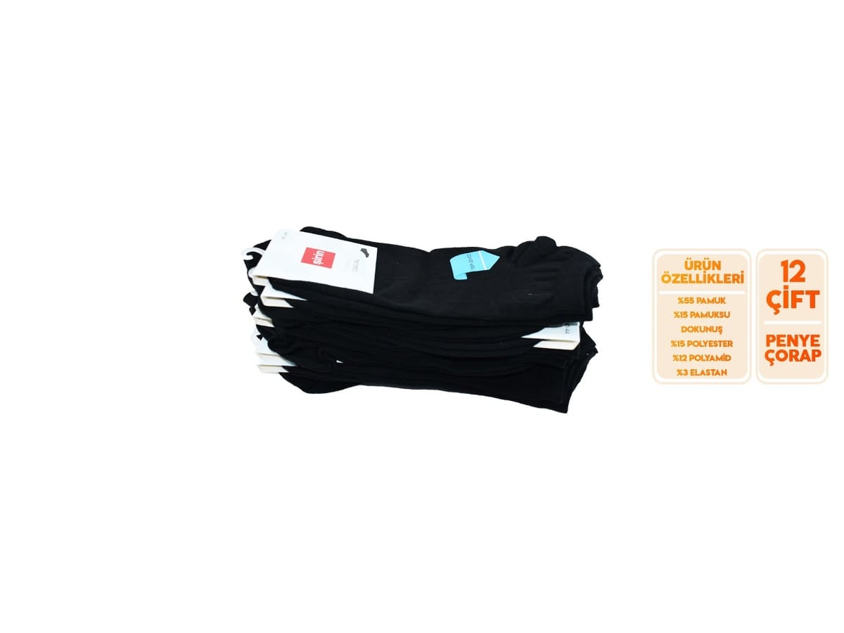 Pamuklu Ter Emici Patik Çorap Seti Şirin 7010 - Düz Siyah