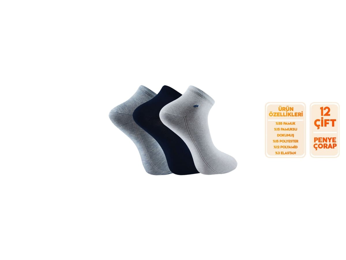 Penye Ter Emici Erkek Patik Çorap 12'li Şirin 7010 - Asorti
