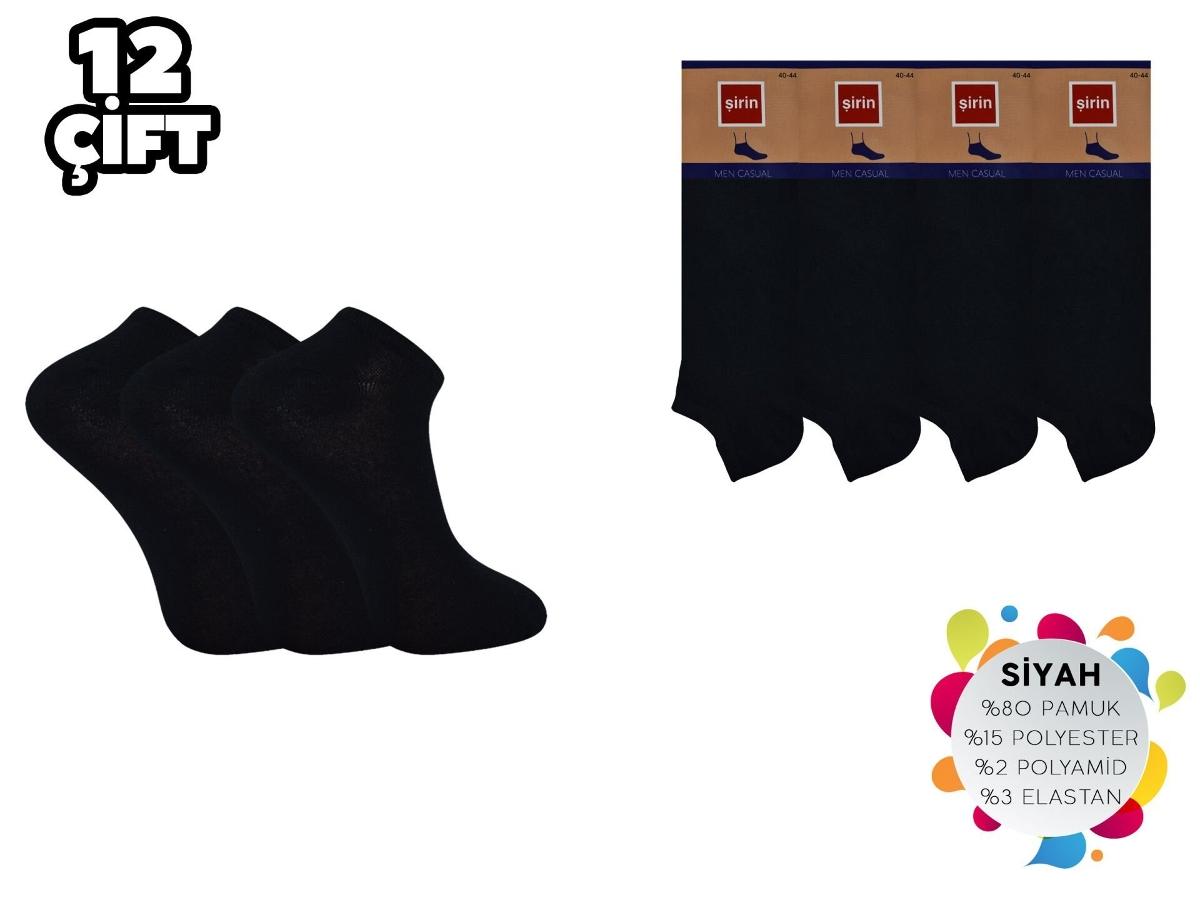 Dikişsiz Ter Emici Erkek Patik 12'li Şirin 7090 - Düz Siyah