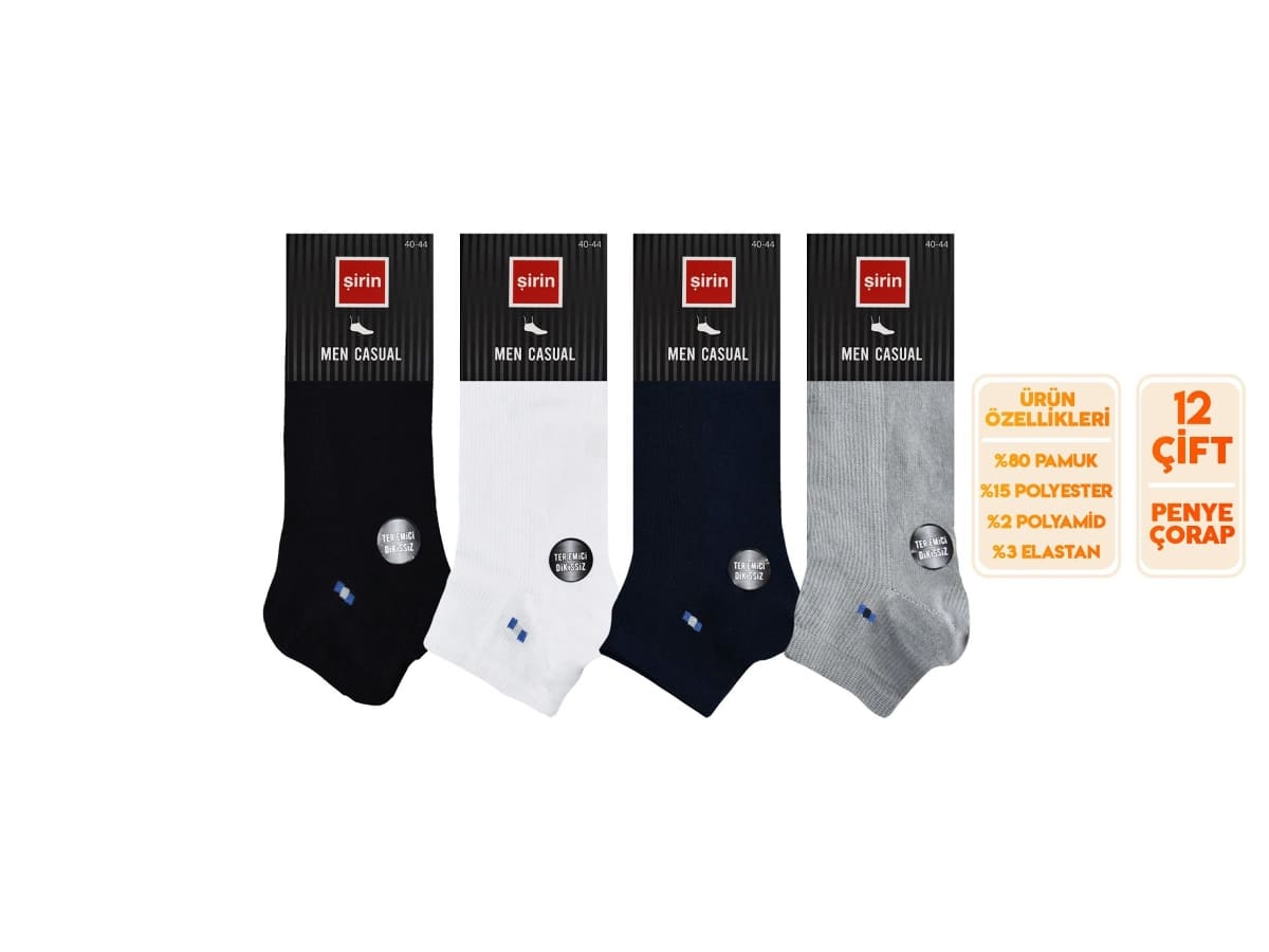 Dikişsiz Pamuklu Ter Emici Erkek Patik Çorap Seti Şirin 7090 - Asorti