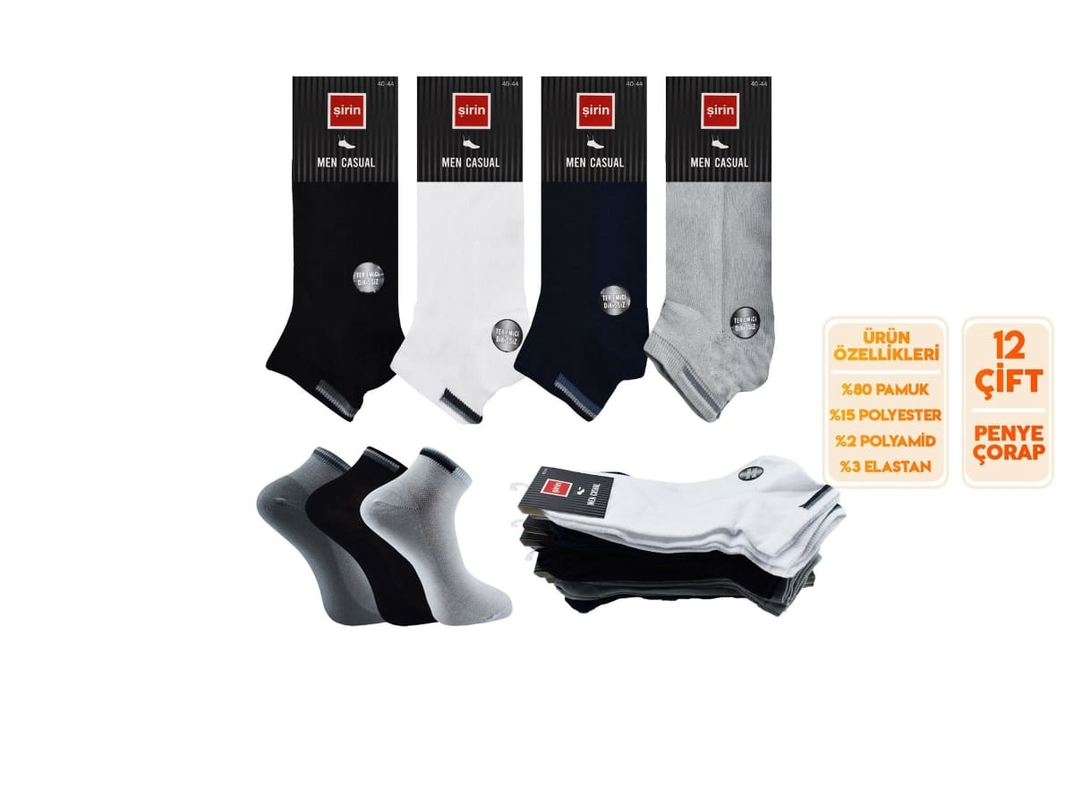Dikişsiz Pamuklu Ter Emici Erkek Patik Çorap Seti Şirin 7090 - Asorti