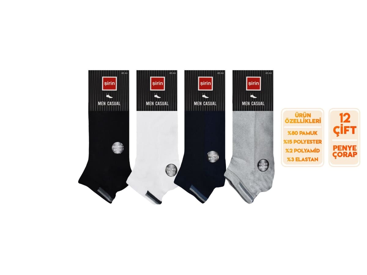 Dikişsiz Pamuklu Ter Emici Erkek Patik Çorap Seti Şirin 7090 - Asorti
