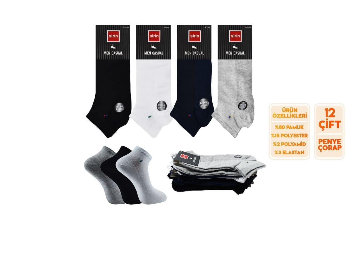 Dikişsiz Ter Emici Pamuklu Erkek Patik Çorap Seti Şirin 7090 - Asorti