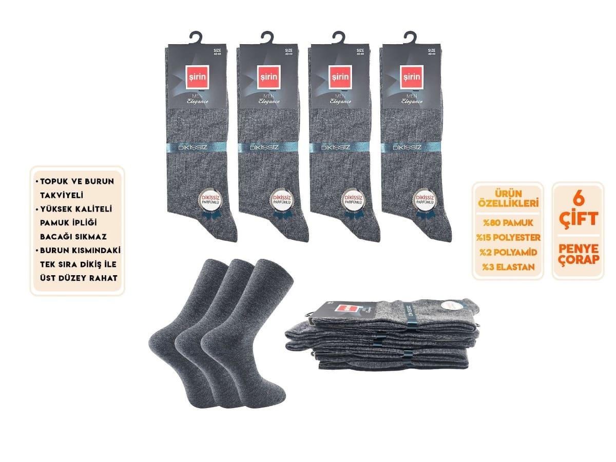 Parfümlü Ter Emici Dikişsiz Erkek Soket Çorap Seti Şirin 7350 - Füme