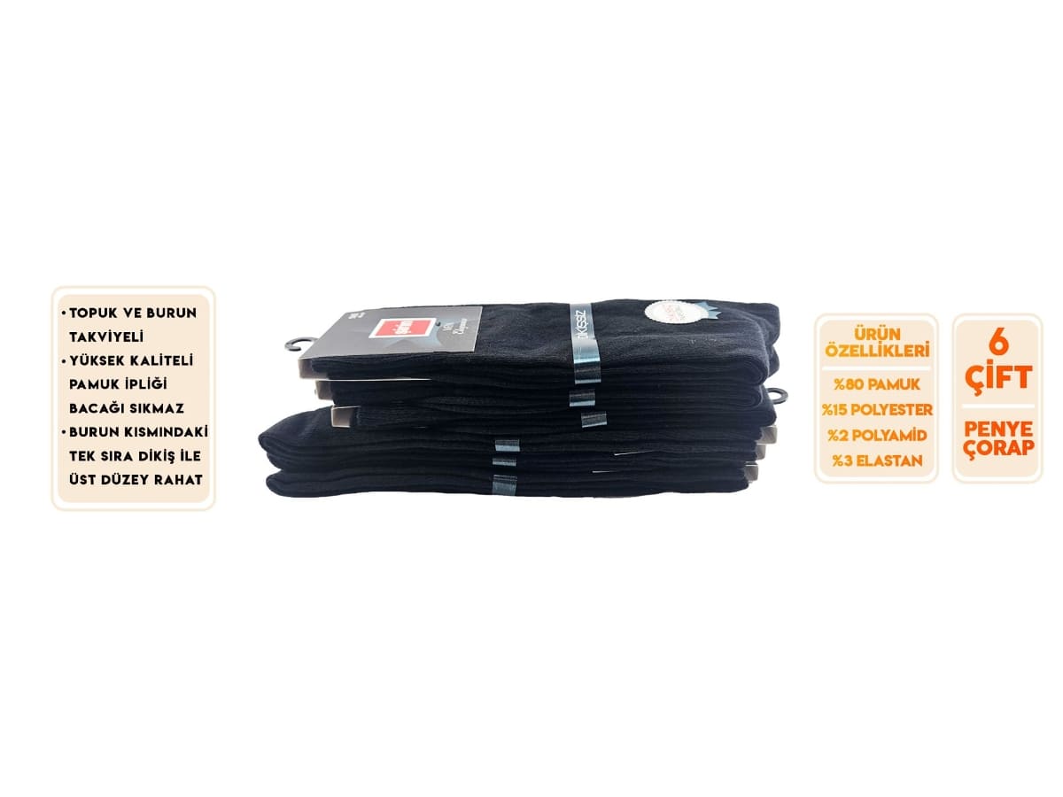 Dikişsiz Ter Emici Siyah Soket Çorap Seti Şirin 7350 - Siyah