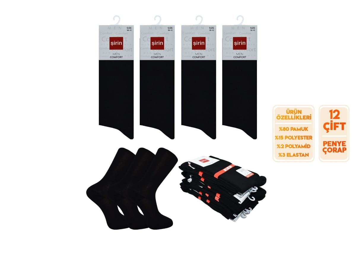 Penye Siyah Ter Emici Erkek Soket Çorap Şirin 7755 - Düz Siyah